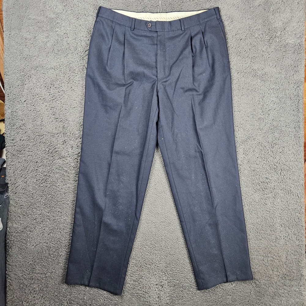 Ted Lapidus‎ Paris Mens Navy Blue 100% Wool Pleated Dress Pants Size 56 IT 40x32